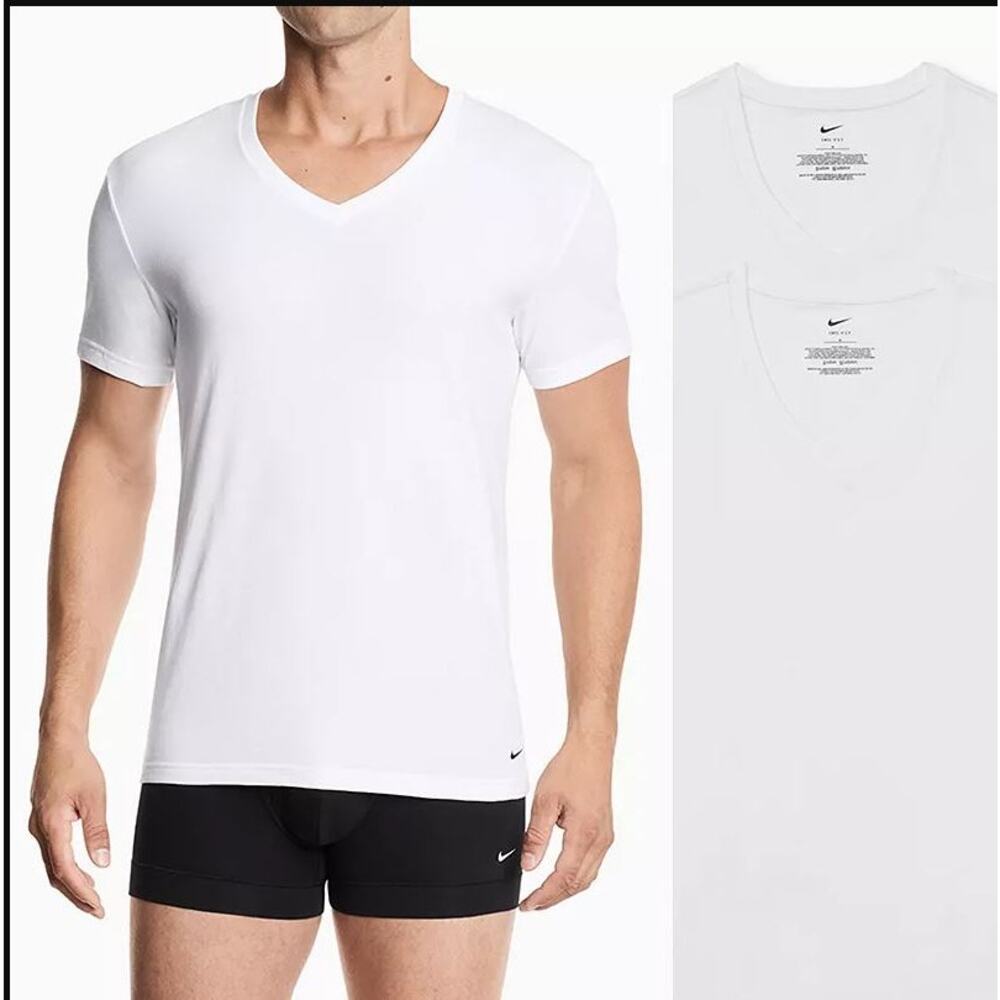Nike Dri-FIT Essential Cotton Stretch V-Neck Undershirts 2 Pack Small NWT